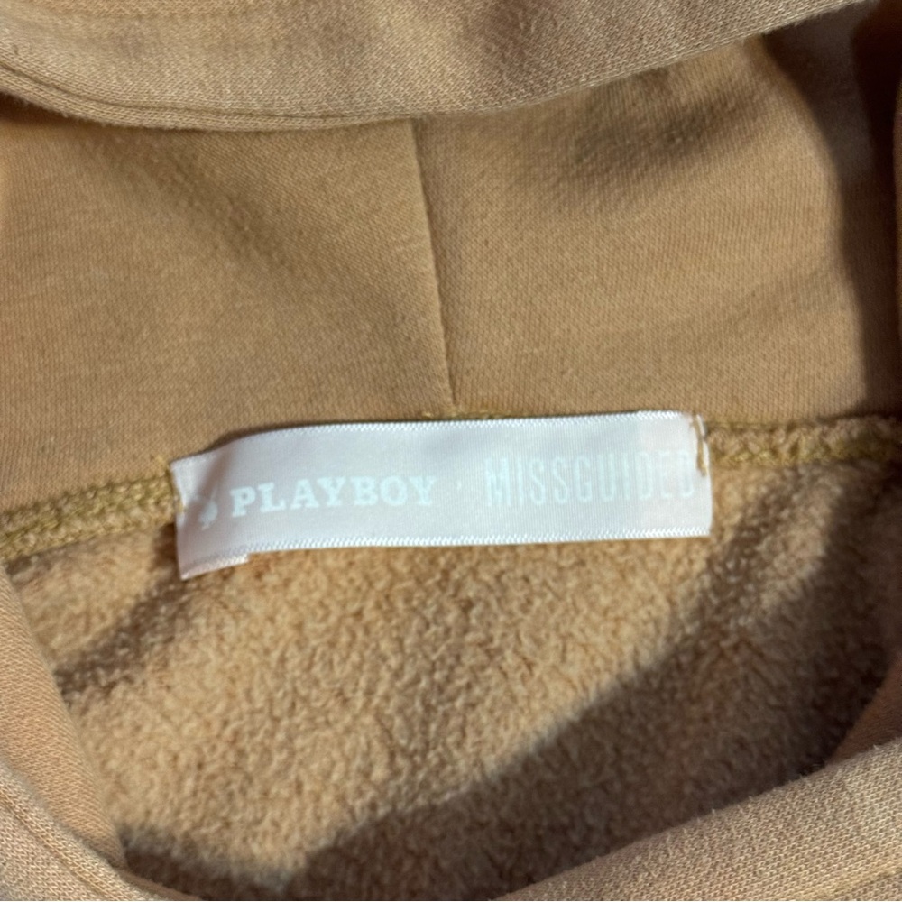 Playboy x Missguided Tan Brown Oversized Graphic Hoodie Bunny Logo - Picture 4 of 6